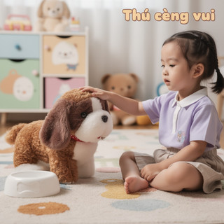 Đồ chơi chó con sang trọng Đi bộ Vỏ cây Wags Đuôi lông mềm thực tế Đồ chơi điện tương tác cho trẻ mới biết đi 1 +