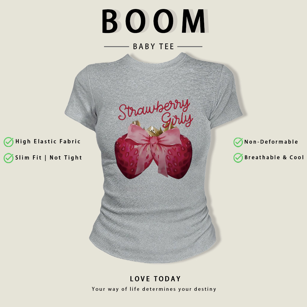 BOOM Áo Baby Tee Nữ Cotton Ôm Body-Áo Thun Ngắn Tay Y2K In Hình PhongCách Mùa Hè, Cổ Tròn Hàng Đầucách hàn quốc phongR02
