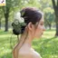 Đai giữ tóc cô dâu hoa trắng lá, handmade - Phụ kiện đám cưới