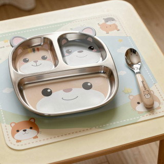 Đĩa Bé Bằng Thép Không Gỉ 3 Ngăn Dễ Thương Capybara Cho Bé Ăn Muỗng Hoạt Hình Khay Ăn Trưa