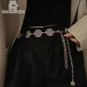 Thắt lưng Tweeduj kim loại tròn retro vàng bạc khắc rỗng ra, thời trang và thanh lịch dành cho nữ
