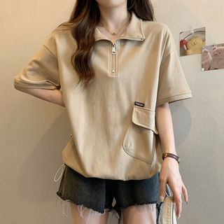 Polo polo Cổ Dây Kéo Áo Thun Tay Ngắn Nữ Thiết Kế Mùa Hè Cảm Giác Sang Trọng Kích Thước Lớn Mỏng Hơn Nhìn Tất Cả @ -