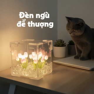 Acrylic Tulip Night Light Cube LED Soft Glow Trang trí bàn làm việc Quà tặng tại nhà Đèn xung quanh