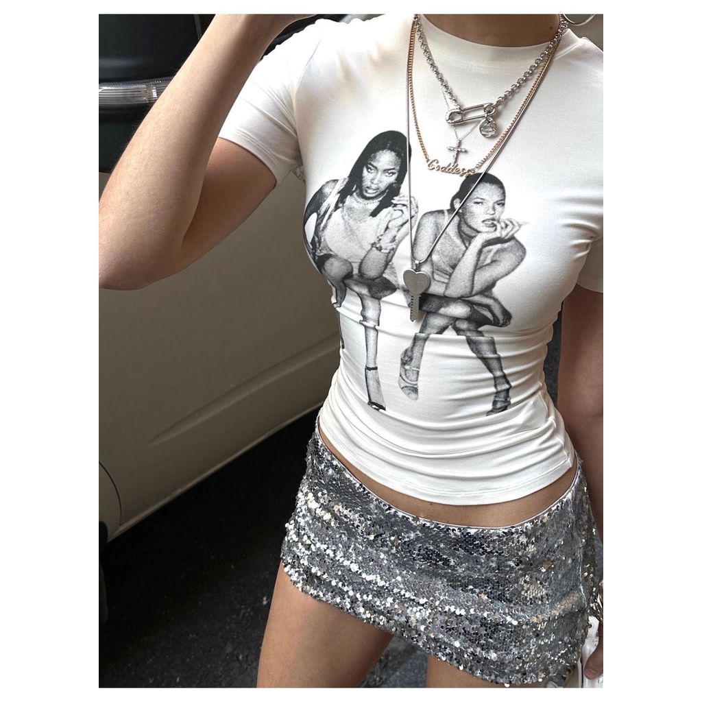 Milyfashion Cotton Nguyên Chất In Chân Dung Slim-fit Vai Tay Ngắn T Trắng Mùa Hè Nữ Ngắn Top Cho Bé tee