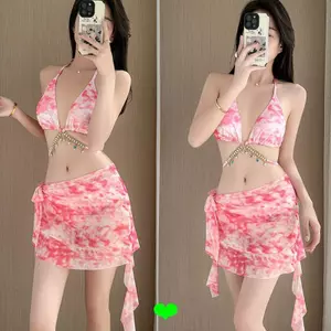 Đồ Bơi Nữ Bikini Chia Ba Mảnh Gợi Cảm Influencer Kim Cương Dây Chuyền Đồ Bơi