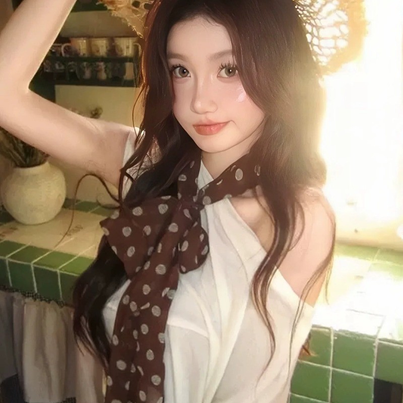 Thắt lưng Hàn Quốc Khăn lụa nữ Thời trang Màu cà phê Khăn lụa mùa hè
