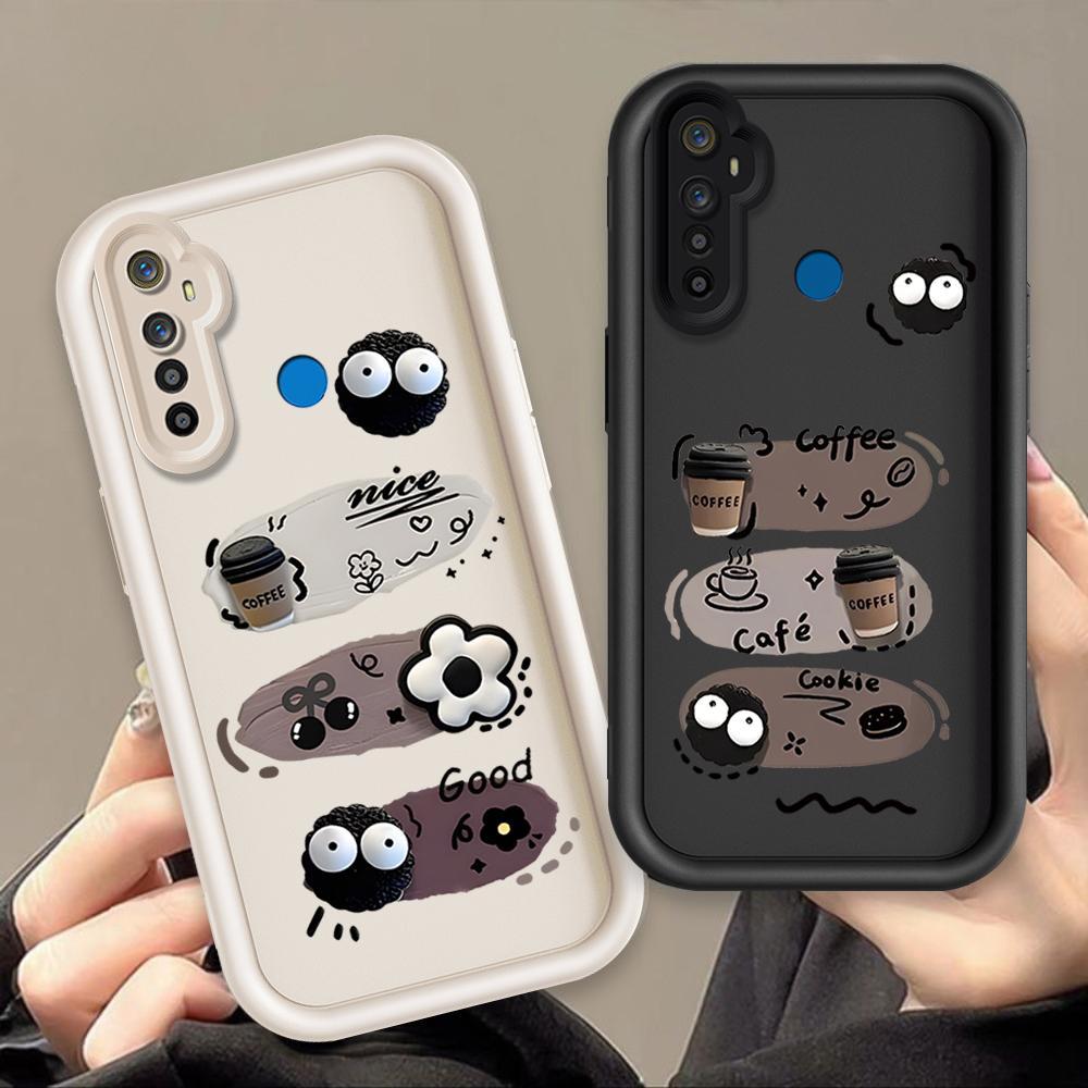 Ốp Lưng Cho Realme 5 5i 5S 6i Hoạt Hình Silicon Mềm Vỏ Điện Thoại TPU Đen Bóng Than Thiên Thần Mắt Chống Sốc Mặt Sau
