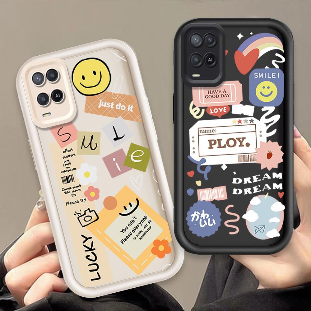 Ốp Lưng Cho OPPO A54 4G Hoạt Hình Silicon Mềm Đáng Yêu Ốp lưng TPU Nhãn Nụ Cười Hoa Thiên Thần Mắt Mặt Sau Chống Sốc