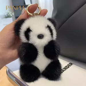 PNPIA- Gấu Trúc Nhỏ Sang Trọng Túi Nữ Đồ Trang Trí Dễ Thương Giả Lông chồn Gấu Trúc Móc Khóa Xe Hơi