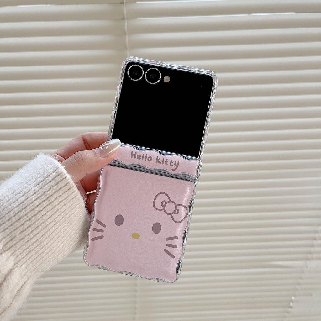 Thích Hợp Cho Samsung Galaxy ZFlip7 ZFlip 6 Màu Hồng Mặt Lớn KT Vỏ Điện Thoại Dây Gấp Vỏ Cứng Cho Z Flip 7 6 5 5G Vỏ Bảo Vệ
