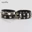 AqToCna Punk Gothic Đầu Lâu Vòng Tay Dây Xích Kim Loại Đinh Tán Da PU Dây Đeo Tay Vòng Tay Vòng Tay Rộng Vòng Tay Nam Nữ Trang Sức AqToCna
