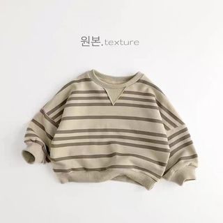 Áo thun dài tay cho bé trai Áo nỉ trẻ em Xuân thu Áo bé trai bé gái Phiên bản Hàn Quốc Quần áo sọc thời trang