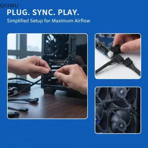 Cáp nối dài bộ chia quạt QIUWU 4Pin 1 đến 2 3 tay cho thiết lập xây dựng PC nhiều quạt.