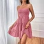 Thời Trang Nữ Spaghetti Dây Đeo Smocked Bustier Mini Dress Màu Xanh Xù Tầng Xoay Đầm Mùa Hè Thường Ngày Kỳ Nghỉ Đi Biển Mặc