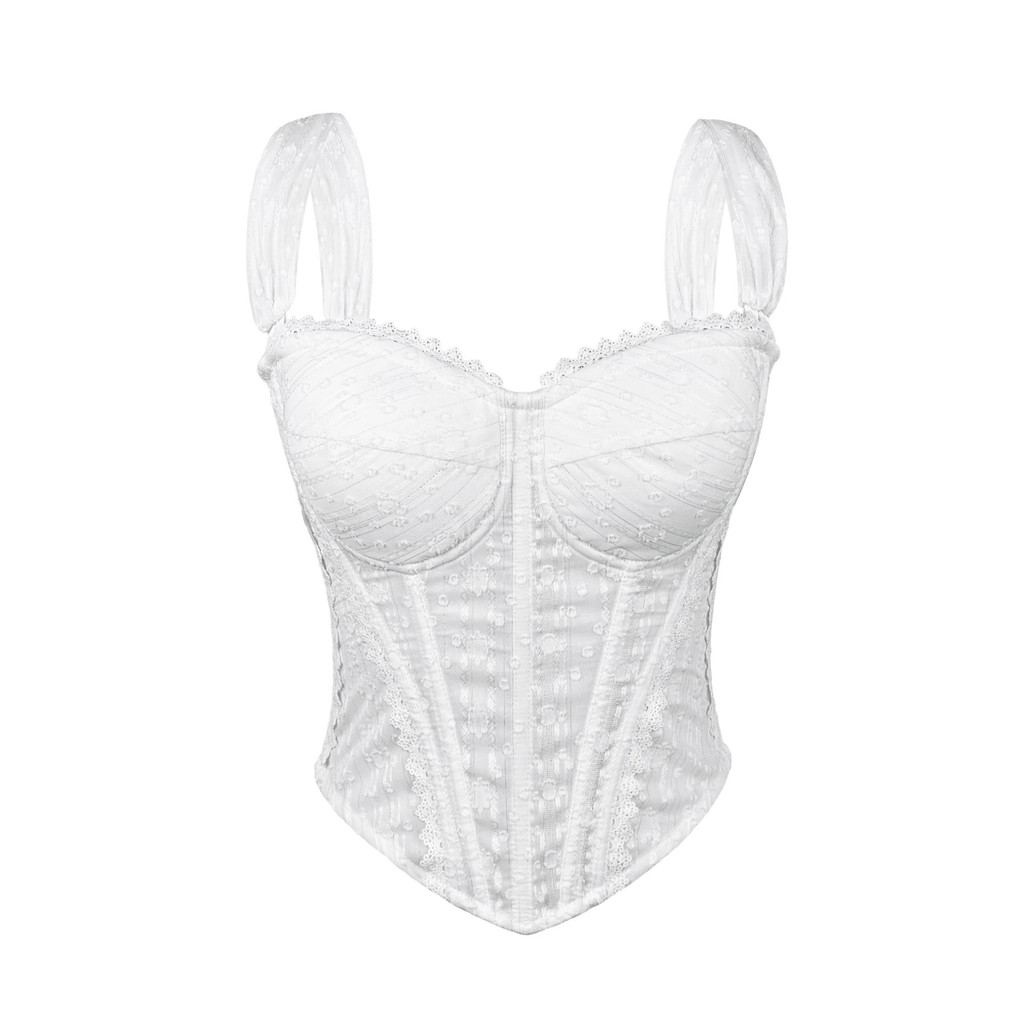 Cao Cấp Bán Chạy Ren Xương Cá Corset Trắng Corset Jacquard Camisole Dây Kéo Mùa Hè Mỏng Hơn Nhìn Xương Cá Ống
