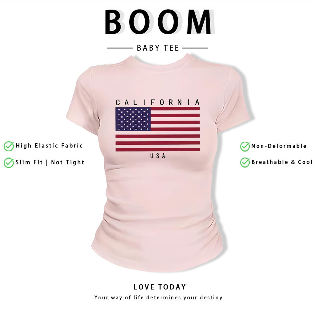 BOOM Áo Baby Tee Nữ Cotton Ôm Body-Áo Thun Ngắn Tay Y2K In Hình PhongCách Mùa Hè, Cổ Tròn Hàng Đầucách hàn quốc phongG54