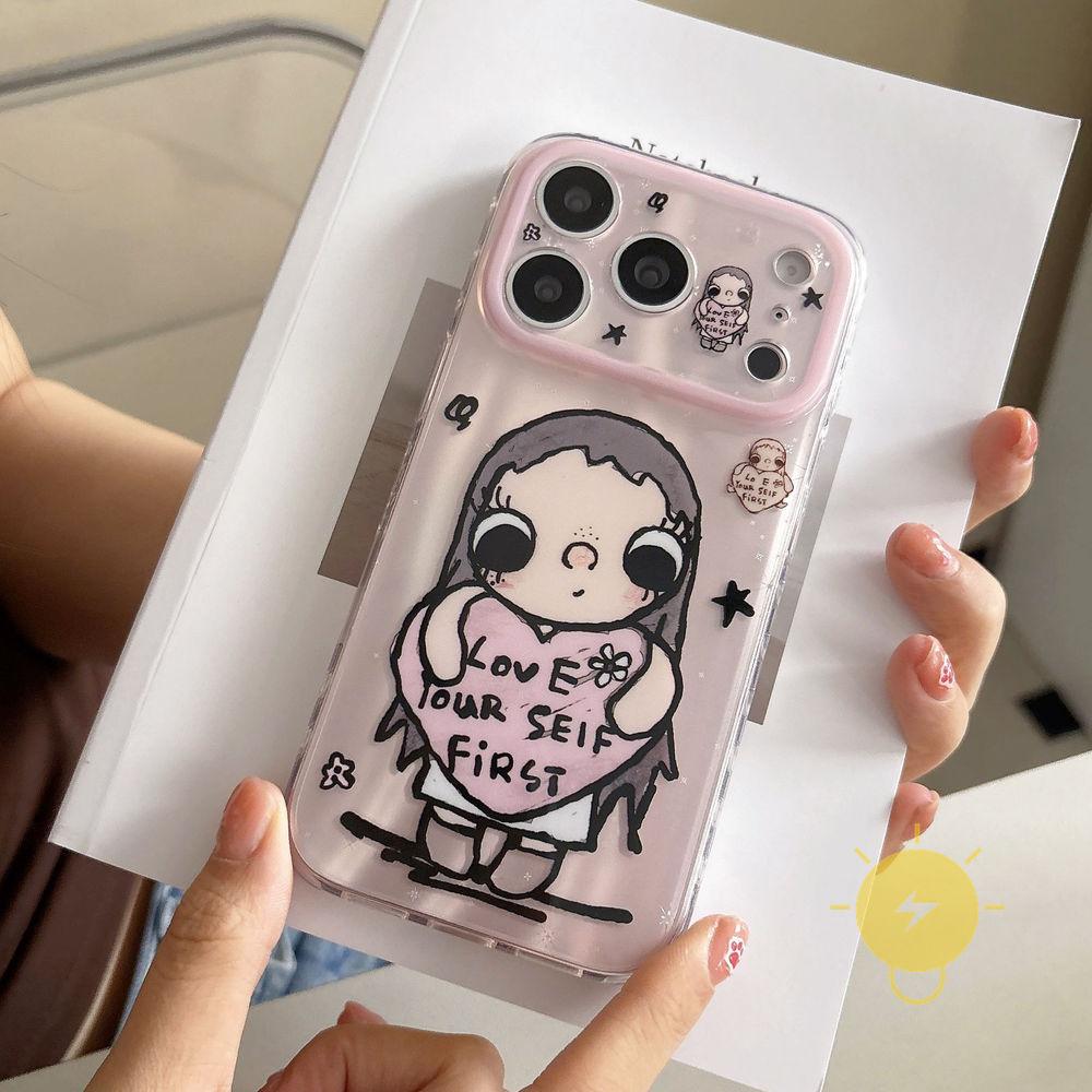 Phone Case For iPhone 17 Pro Max 16 15 TPU Heart Doodle Aesthetic Korean Cute