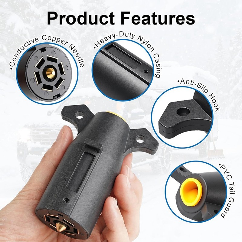 Phích cắm xe kéo 7 chiều (2 gói), Phích cắm thay thế dây kéo 12V 7 chân, Đầu nối đèn xe kéo kiểu RV tròn 7 điểm