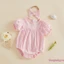 Bộ đồ liền thân cho bé gái sơ sinh Puff tay ngắn Ruffle Trim Trang trí áo liền quần họa tiết Jacquard với bộ băng đô