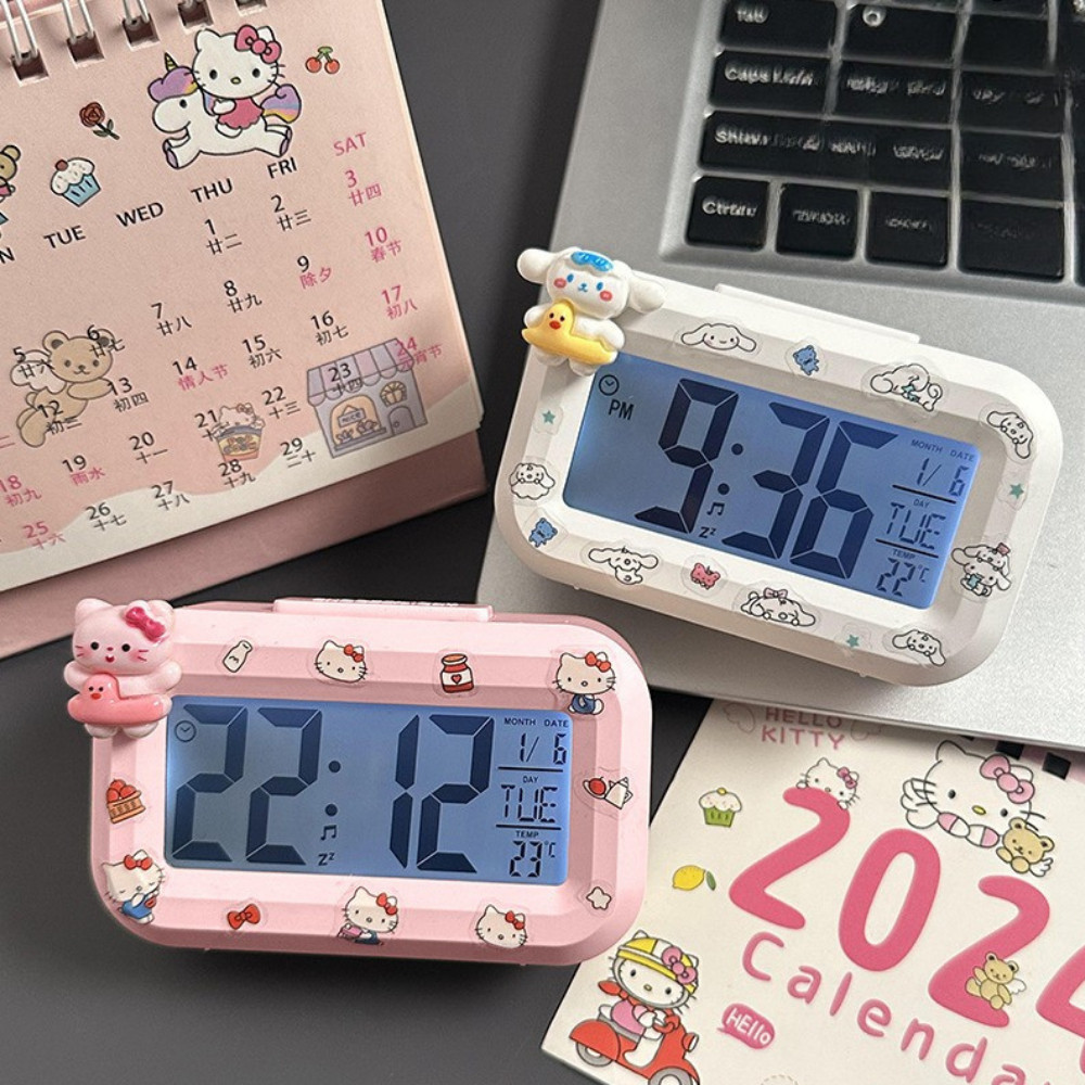 Đồng Hồ Báo Thức Điện Tử Hello Kitty Để Bàn LED, Đồng Hồ Mini Hiển Thị  Lịch Ngày Dễ Thương