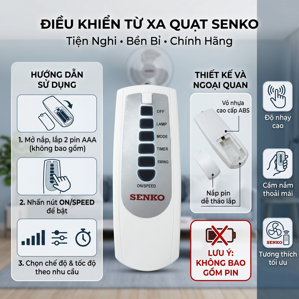 Điều khiển từ xa quạt Senko loại TR-828 chính hãng tặng pin Thay thế remote cũ bị hỏng, mất,Không có pin