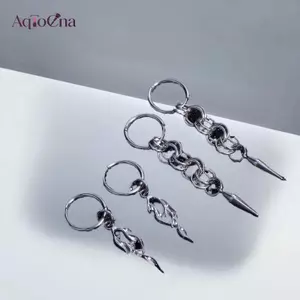 AqToCna Gothic Punk Thép Không Gỉ Spike Vòng Bông Tai Mặt Dây Chuyền Cho Unisex Y2K Dây Xích sel Tòn Ten Bông Tai AqToCna