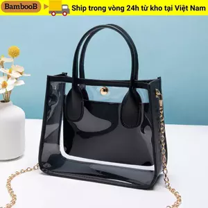 Túi đeo chéo chuỗi BAMBOOB, Túi xách thạch trong suốt PVC đa năng, Túi xách nữ Túi Messenger phổ biến thời trang