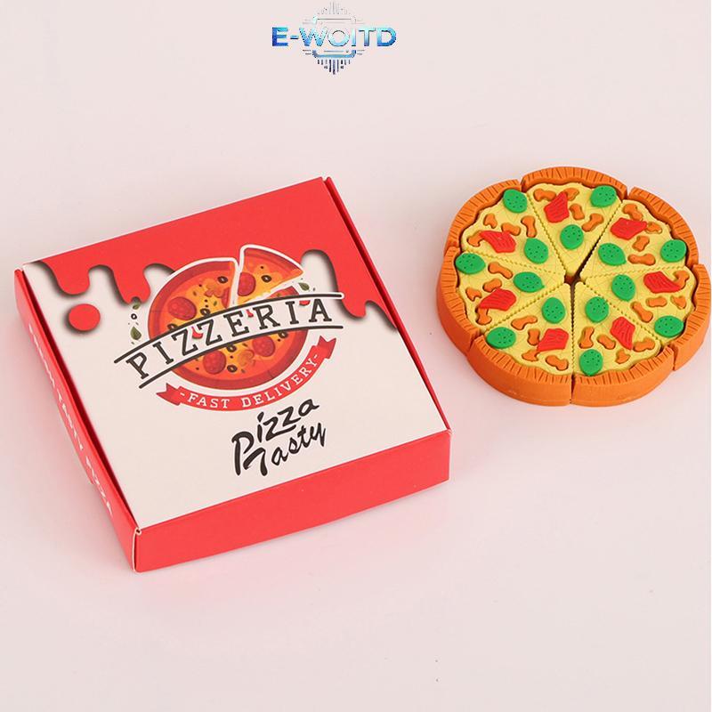 E-WOITD 7 Cái / hộp Hộp Sáng Tạo Hình Pizza Tẩy Bộ Sáng Tạo Dễ Thương Tẩy Cao Su Quà Tặng Trẻ Em Kawaii Trường Văn Phòng Phẩm E-WOITD