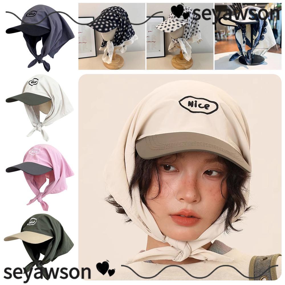 Mũ chống nắng SEYAWSON, Mũ trùm đầu buộc dây hình tam giác, Bảo vệ cổ UV khô nhanh thông thường Mũ leo núi ngọt ngào dành cho nữ Xuân hè