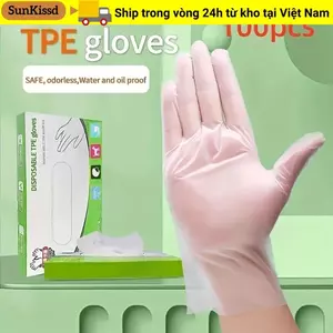 SUNKISSD 100 Chiếc Găng Tay Vệ Sinh, Găng Tay Dùng Một Lần TPE Trong Suốt, Axit Làm Việc An Toàn Thực Phẩm Găng Tay Cao Su Chống Trơn Trượt