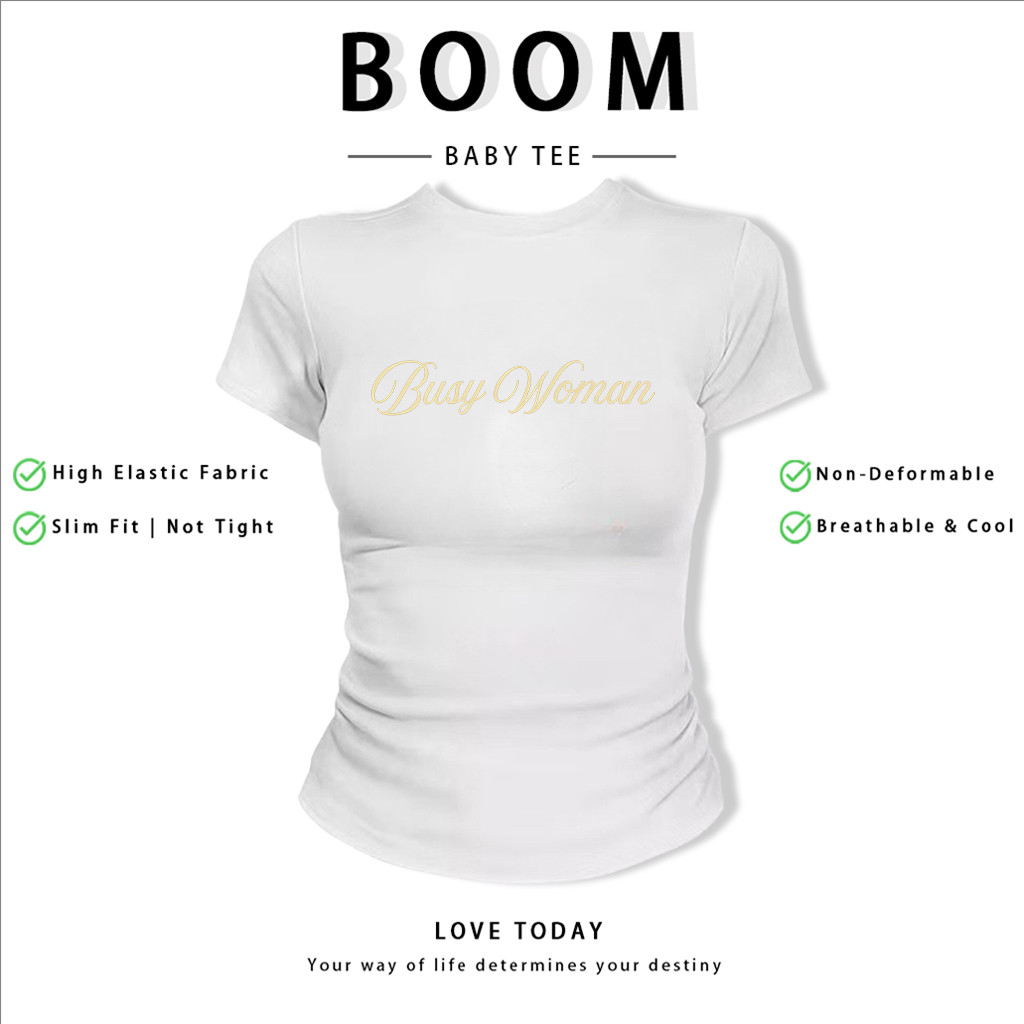 BOOM Áo Baby Tee Nữ Cotton Ôm Body-Áo Thun Ngắn Tay Y2K In Hình PhongCách Mùa Hè, Cổ Tròn Hàng Đầucách hàn quốc phongF69