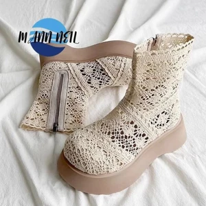 Giày Sandal Ren Đế Dày Giày Nữ Xuân Hè Phong Cách Mới Cổ Tích Phong Cách Rỗng Thoáng Khí Nhật Bản Mỏng Phong Cách Martin Boots