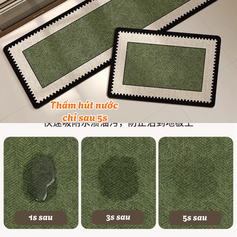 Combo 2 Thảm Trải Sàn Nhà Bếp Diatomite, Thảm Lau Chân Siêu Thấm, Chống Trượt, Decor Sang Trọng