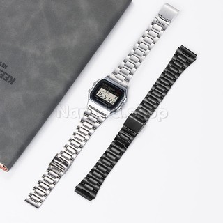 18mm cho Casio F91W F105 F108 A158W A168 AE1200 AE1300 Dây đeo đồng hồ bằng thép không gỉ 304 siêu mỏng Dây đeo đồng hồ vuông nhỏ 3 hạt
