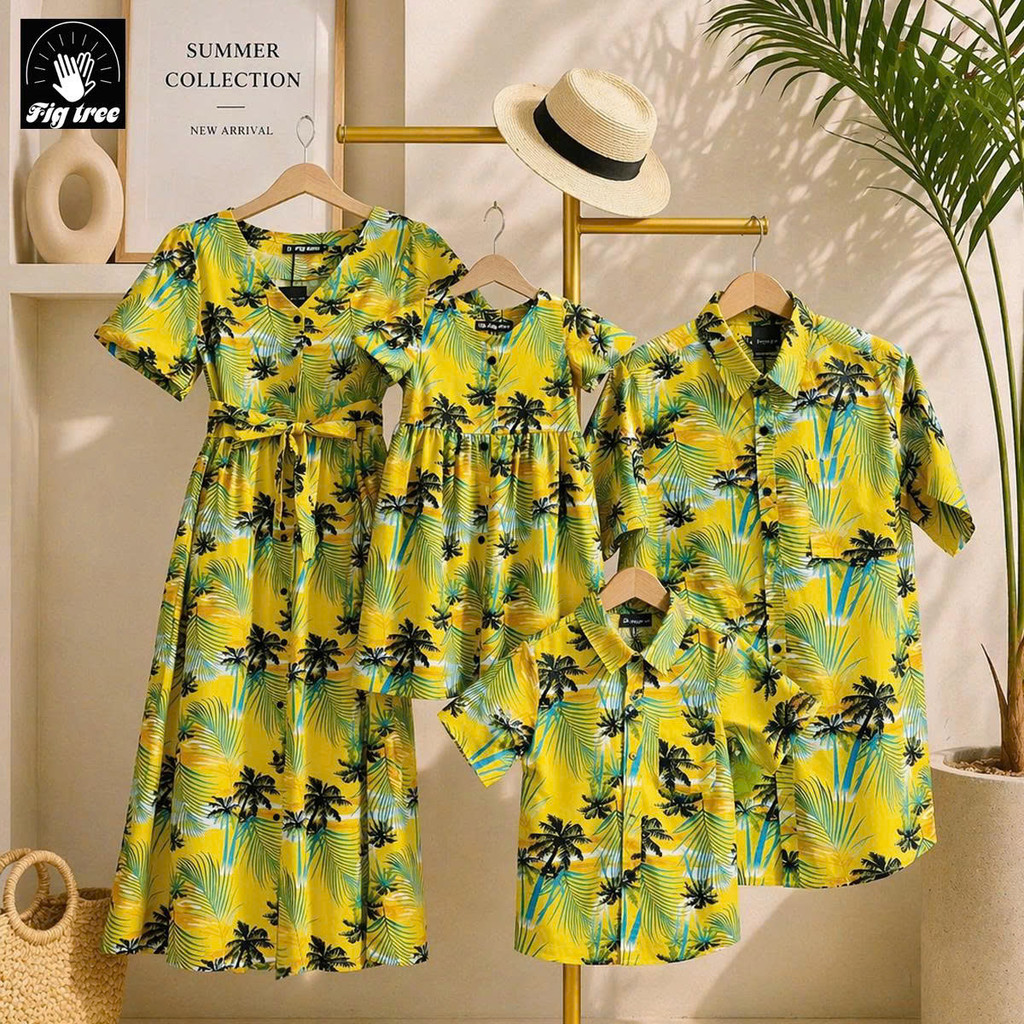 Đồ Gia Đình Đi Biển, Du Lịch Fig Tree, Họa Tiết Cây Dừa Vàng Nổi Bật , Hàng Thiết Kế, MS 193