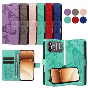 YJD Case For Honor 600 Pro Big Butterfly Leather Khe cắm thẻ Dây đeo tay Vỏ điện thoại chống rơi