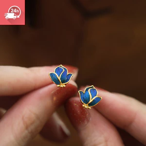 Бông tai nữ phong cách cổ xưa của Trung Quốc, họa tiết con công màu xanh, cá tính và đa năng