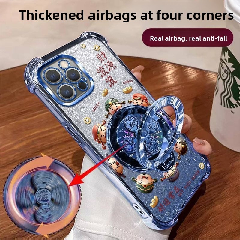 Ốp Lưng Trong Suốt Cho Iphone 17 AIR 16 14 13 15 Pro Plus Sang Trọng Cao Cấp Dễ Thương Giá Đỡ Xoay Đứng Phong Phú Mạ Trong Suốt Vỏ Điện Thoại Mềm