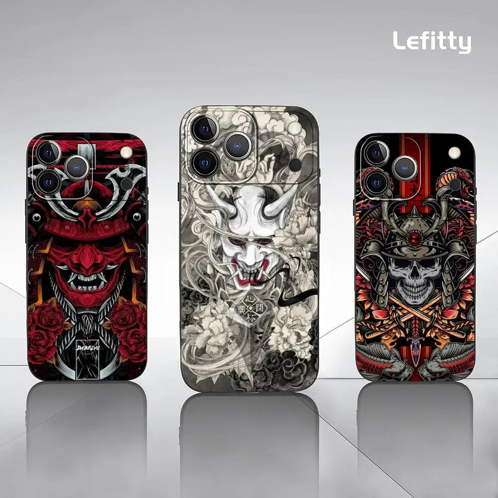 TP-1 Oni Hannya Samurai Demon Ốp Lưng Điện Thoại IPhone 17 16 15 14 13 12 11 Pro Max Plus Mini Đen Mờ Vỏ Mềm Funda