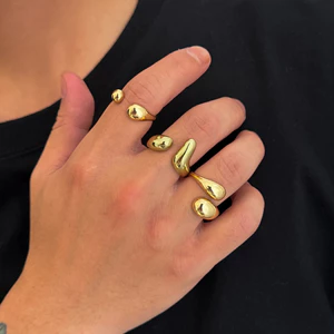Bộ Nhẫn Hợp Kim Hình Thả 3 Mảnh Nam - Phong Cách Ins Tối Giản Thủ Công Bằng Vàng Đánh Bóng - Trang Sức Đa Năng Có Thể Xếp Chồng