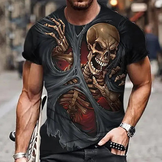 Mùa Hè Mới Kinh Dị Đầu Lâu Áo Thun 3D In Hình Nam Nữ Tay Ngắn Cổ Tròn Áo Quá Khổ Tee Áo Nam Quần Áo