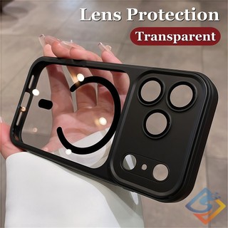 Ốp Điện Thoại Từ Tính Trong Suốt Mới Cho IPhone 17 Pro Max 12 13 14 15 16 Pro Max 11 Bảo Vệ Ống Kính Vỏ Pc Cứng Khung Mềm Trong Suốt Chống Sốc