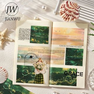 JIANWU Đuổi Sóng Và Dòng Thời Gian Vintage Bong Bóng Biển Phong Cảnh Chất Liệu Cắt Băng Washi Sáng Tạo DIY Tạp Chí Văn Phòng Phẩm