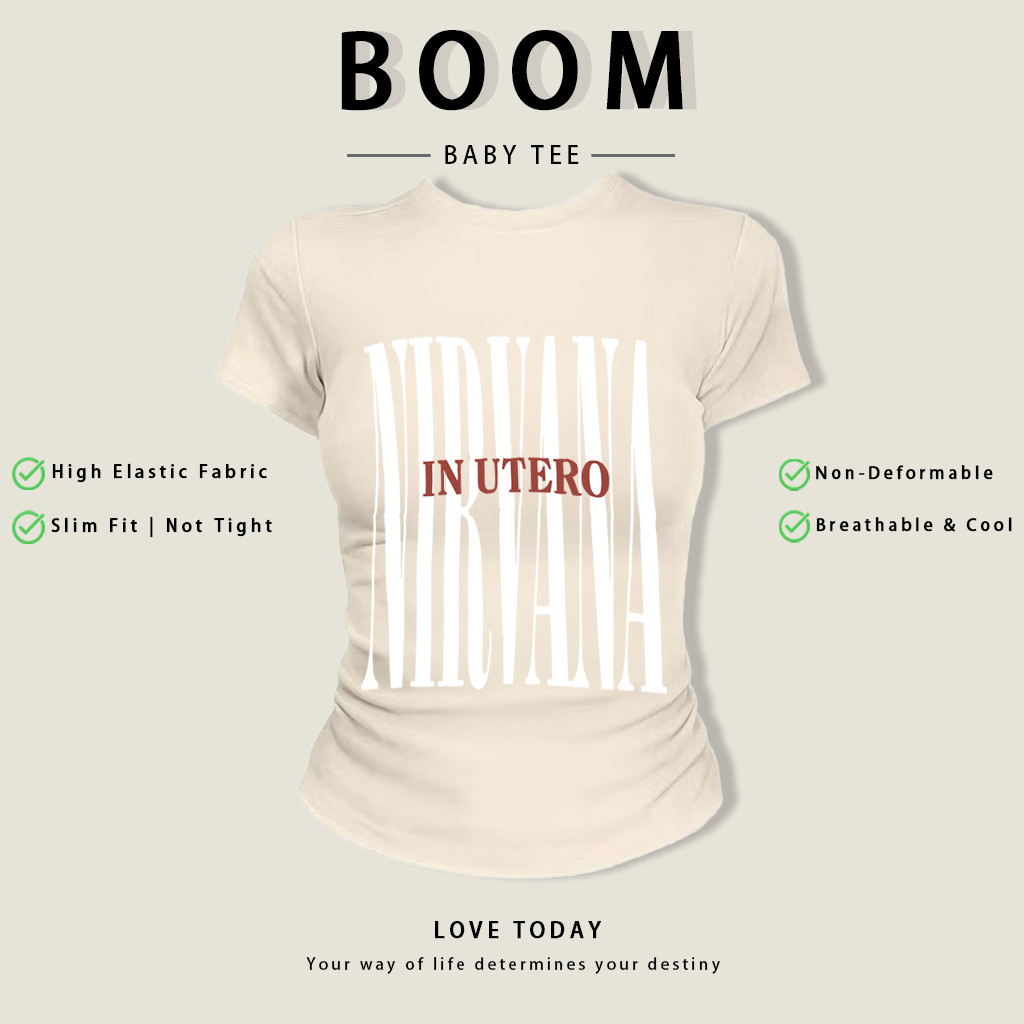 BOOM Áo Baby Tee Nữ Cotton Ôm Body-Áo Thun Ngắn Tay Y2K In Hình PhongCách Mùa Hè, Cổ Tròn Hàng Đầucách hàn quốc phongR19