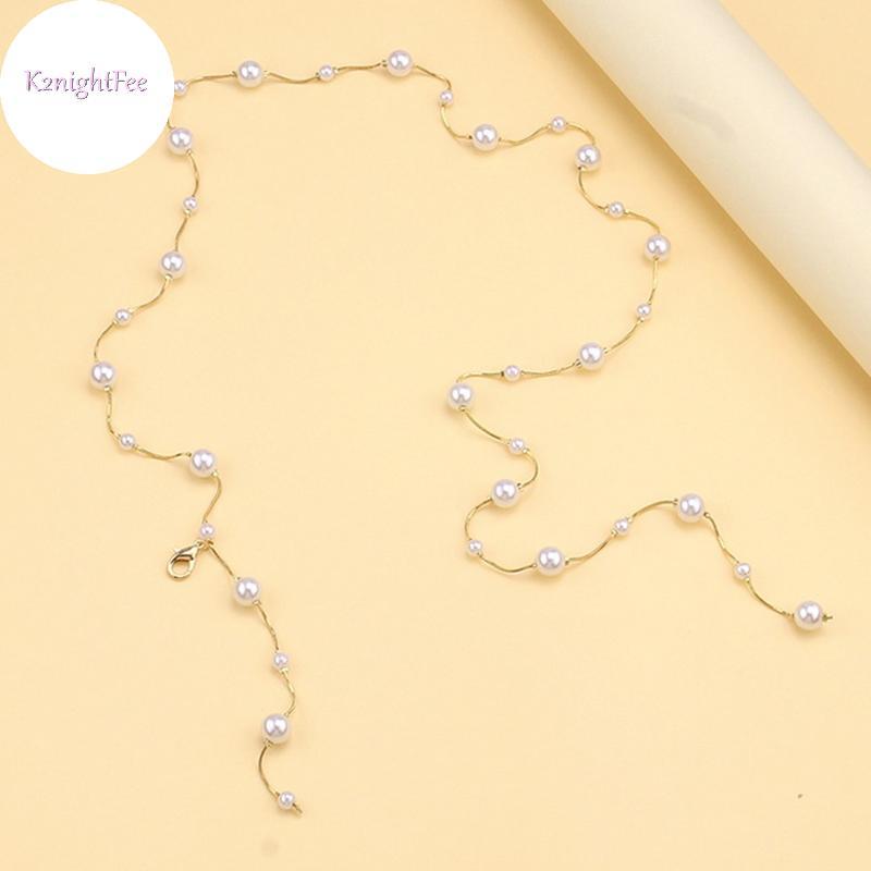 K2nightFee Dây Thắt Lưng Nữ Giả Ngọc Trai và Kim Loại Đơn Giản