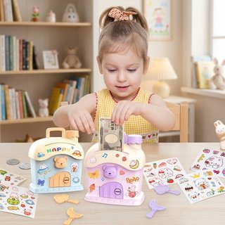 Trẻ Em Đồng Xu Ngân Hàng Nhà Hình Hộp Đựng Tiền Nhựa Hộp Bảo Quản Đồ Chơi Tiết Kiệm Quà Tặng Tím Xanh