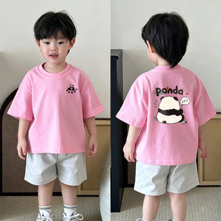 (Từ 1-12 tuổi) Áo thun ngắn tay trẻ em in hình gấu trúc đen trắng dễ thương, chất liệu thoáng khí.