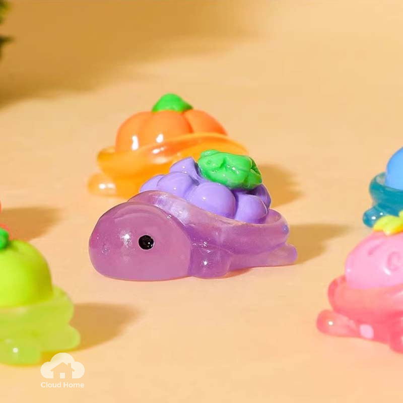 Đồ trang trí mini hình rùa nhỏ nhiều màu sắc hoạt hình, có đèn LED, dùng để bàn.