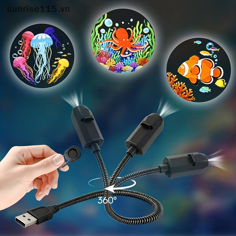 Đèn chiếu LED USB SRVN Máy chiếu cuộc sống đại dương xoay 360 độ Đèn ngủ phòng ngủ sáng tạo dành cho trẻ em Quà tặng.