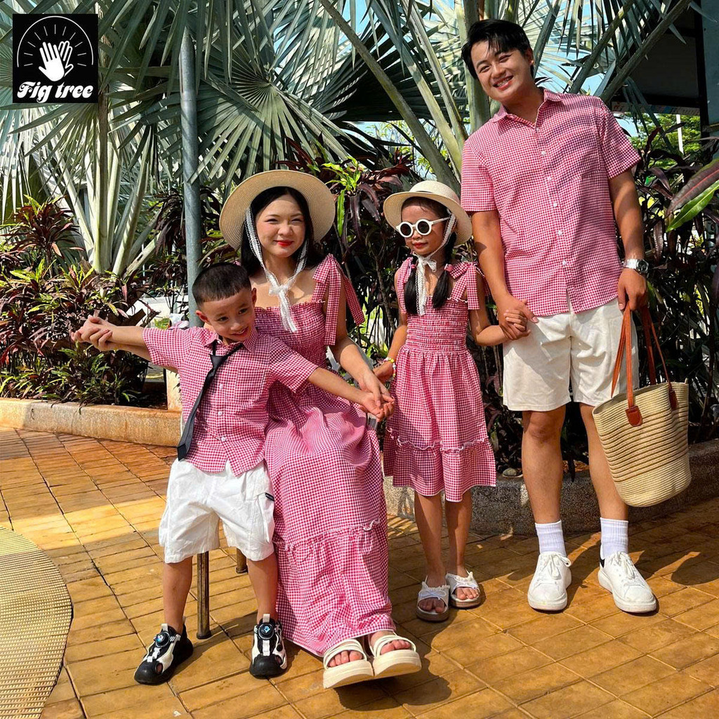 Đồ Gia Đình Fig Tree,Họa Tiết Caro Đỏ Trắng Nhí Trẻ Trung, Tươi Sáng Đi Biển, Du Lịch MS 195 New